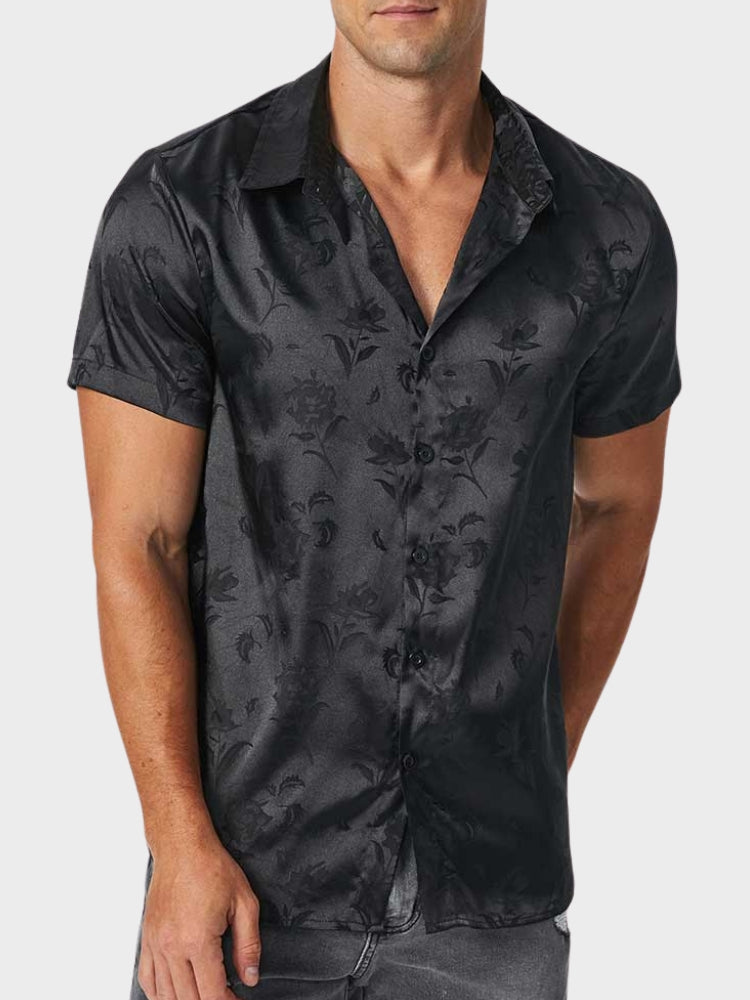 BLACK FLORAL SHORT SLEEVE SHIRT - SHORT SLEEVE CASUAL TOP