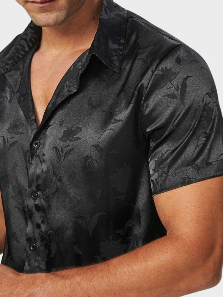 BLACK FLORAL SHORT SLEEVE SHIRT - SHORT SLEEVE CASUAL TOP