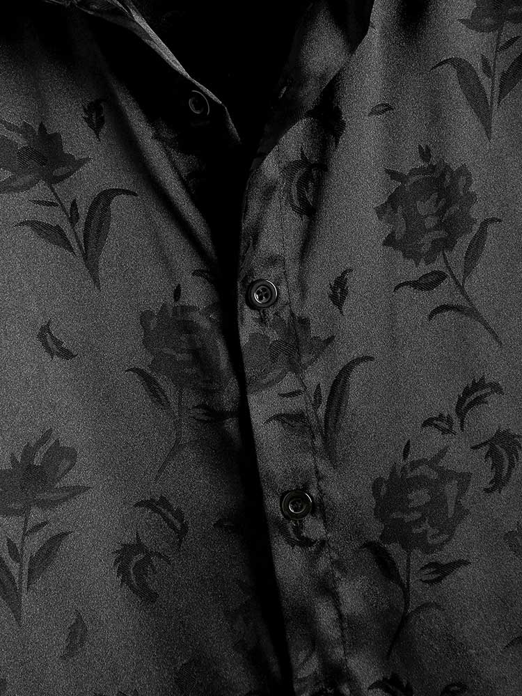 BLACK FLORAL SHORT SLEEVE SHIRT - SHORT SLEEVE CASUAL TOP