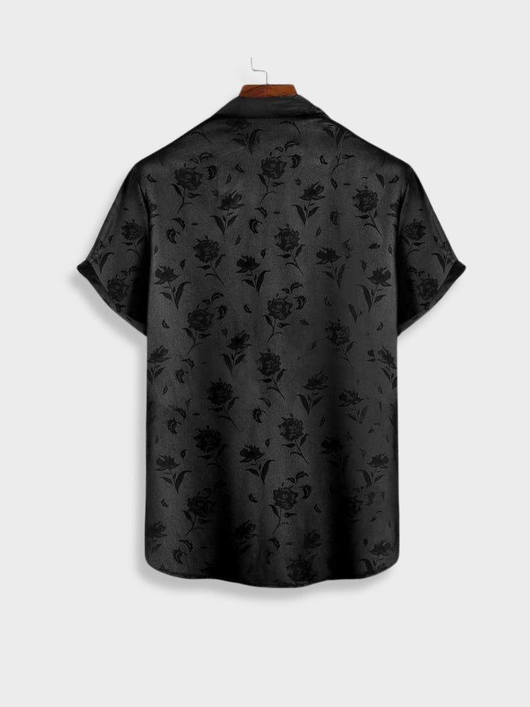 BLACK FLORAL SHORT SLEEVE SHIRT - SHORT SLEEVE CASUAL TOP