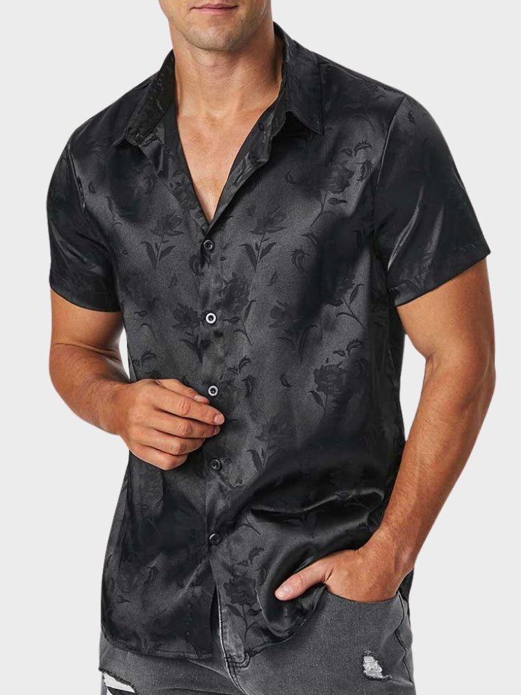 BLACK FLORAL SHORT SLEEVE SHIRT - SHORT SLEEVE CASUAL TOP