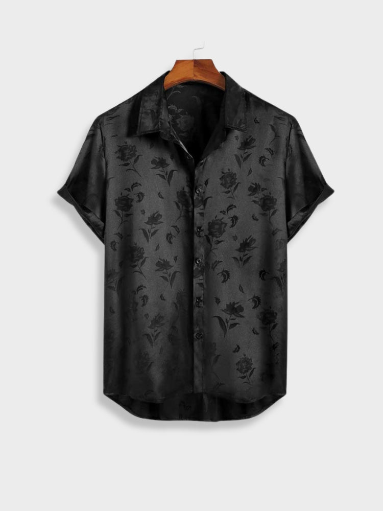 BLACK FLORAL SHORT SLEEVE SHIRT - SHORT SLEEVE CASUAL TOP