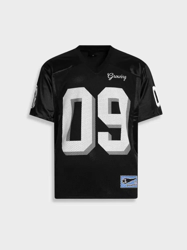 BLACK FOOTBALL JERSEY 09 HIGH QUALITY MAIN STREETWEAR T-SHIRT