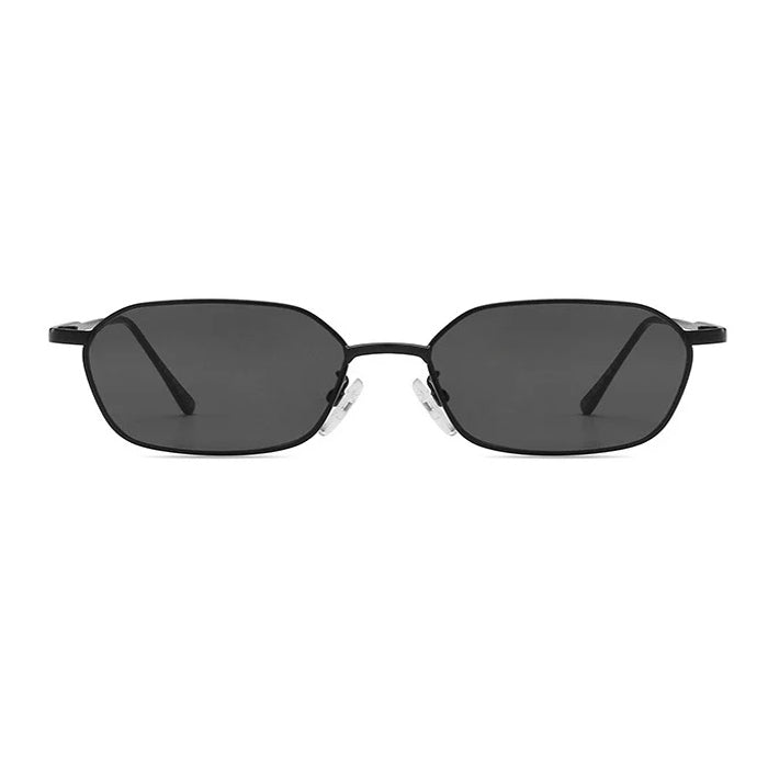 BLACK-FRAMED SUNGLASSES WITH DARK LENSES
