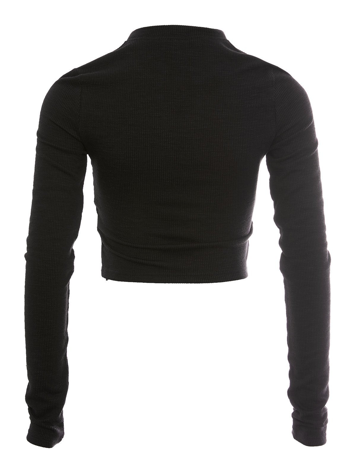 BLACK GRAPHIC LONG-SLEEVE CROP TOP SLIM FIT CREW