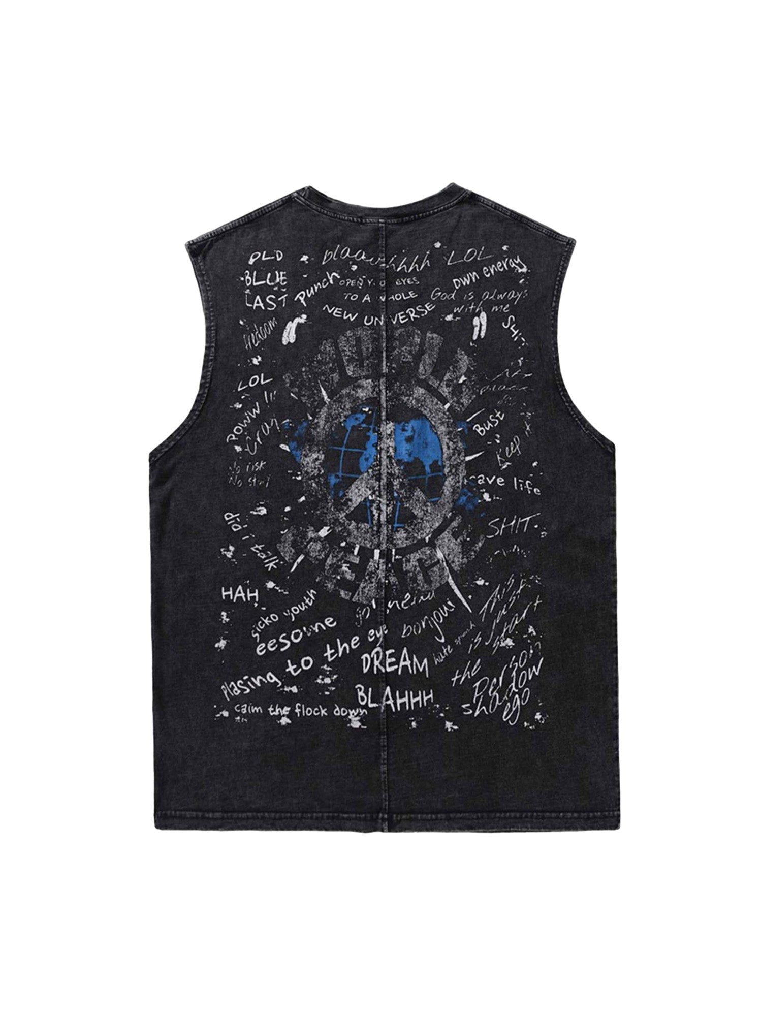 BLACK GRAPHIC SLEEVELESS SHIRT CASUAL PRINTED SHORT SLEEVE