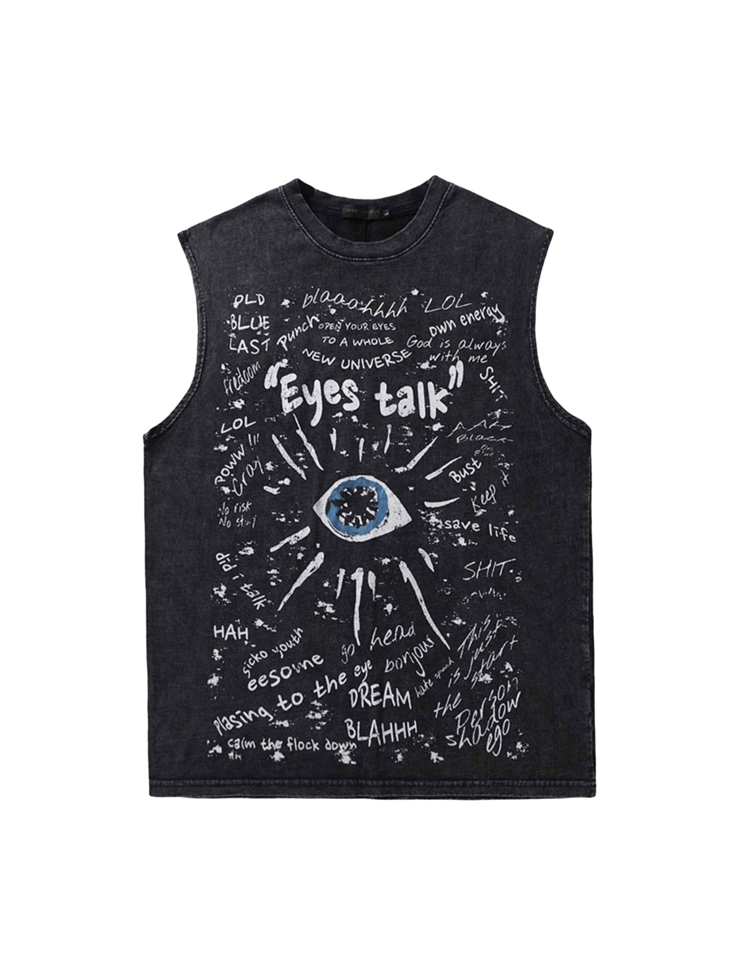 BLACK GRAPHIC SLEEVELESS SHIRT CASUAL PRINTED SHORT SLEEVE