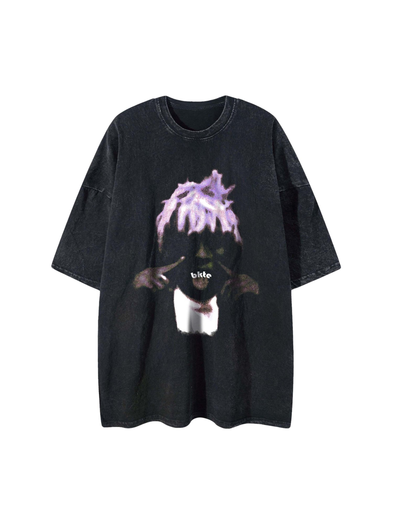 BLACK GRAPHIC T-SHIRT TRENDY CASUAL SHORT SLEEVE COTTON BLEND