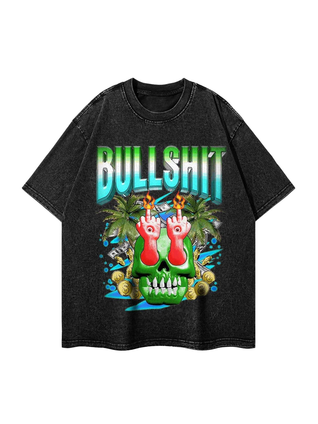 BLACK GRAPHIC T-SHIRT TRENDY CASUAL SHORT SLEEVE ROUND COLLAR DESIGN