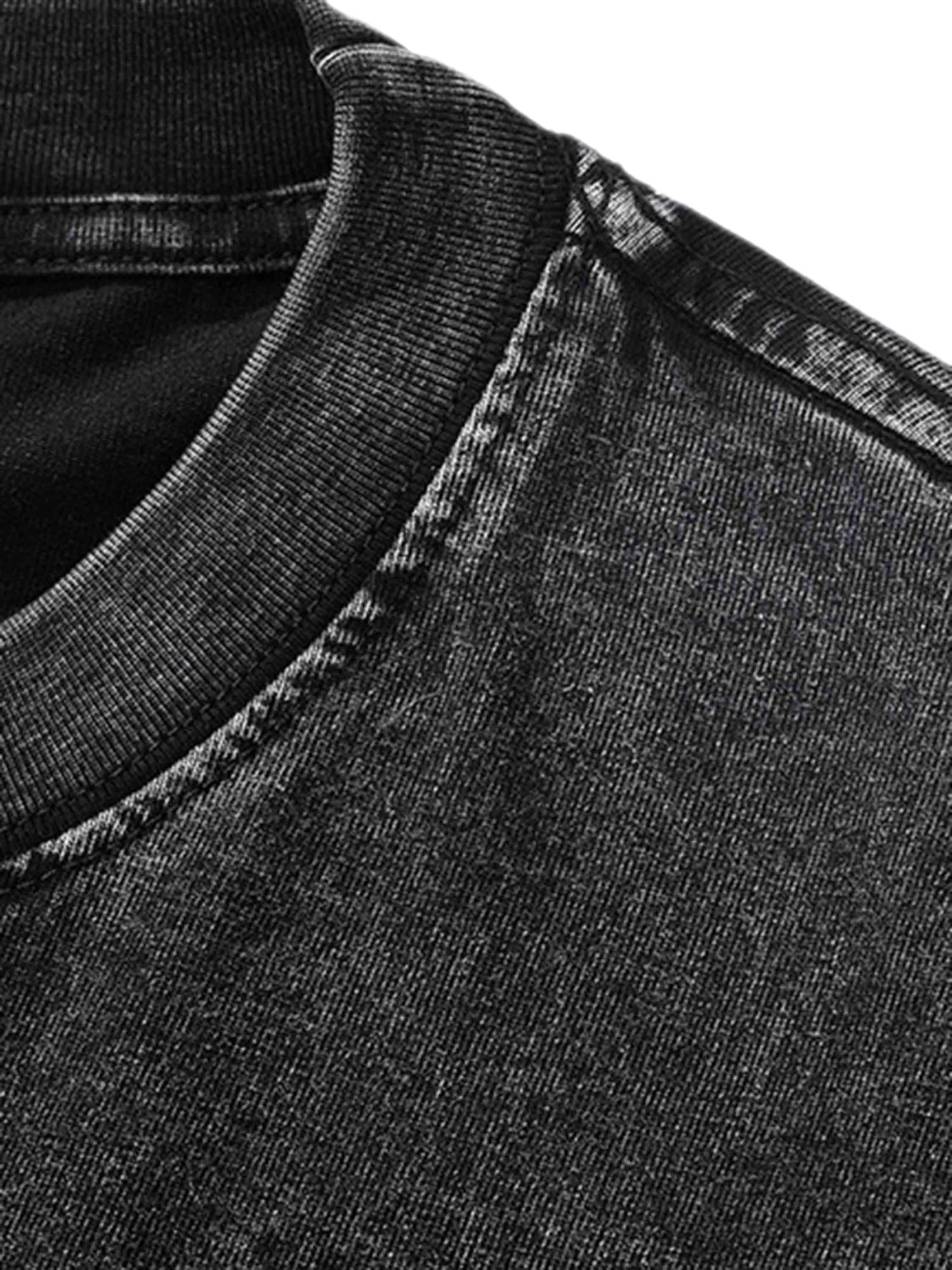 BLACK GRAPHIC T-SHIRT TRENDY CASUAL SHORT SLEEVE ROUND COLLAR DESIGN