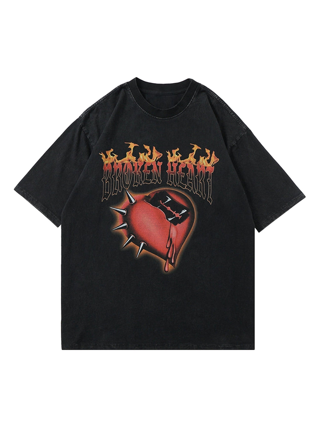 BLACK GRAPHIC T-SHIRT WITH HIGH STREET HEART-PRINT