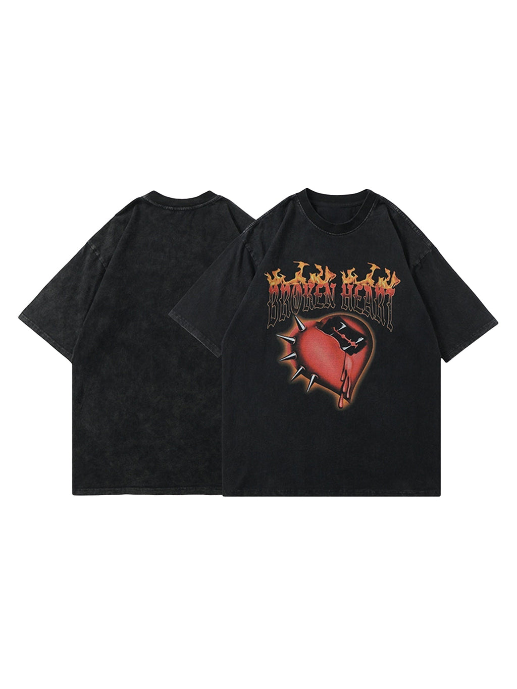 BLACK GRAPHIC T-SHIRT WITH HIGH STREET HEART-PRINT
