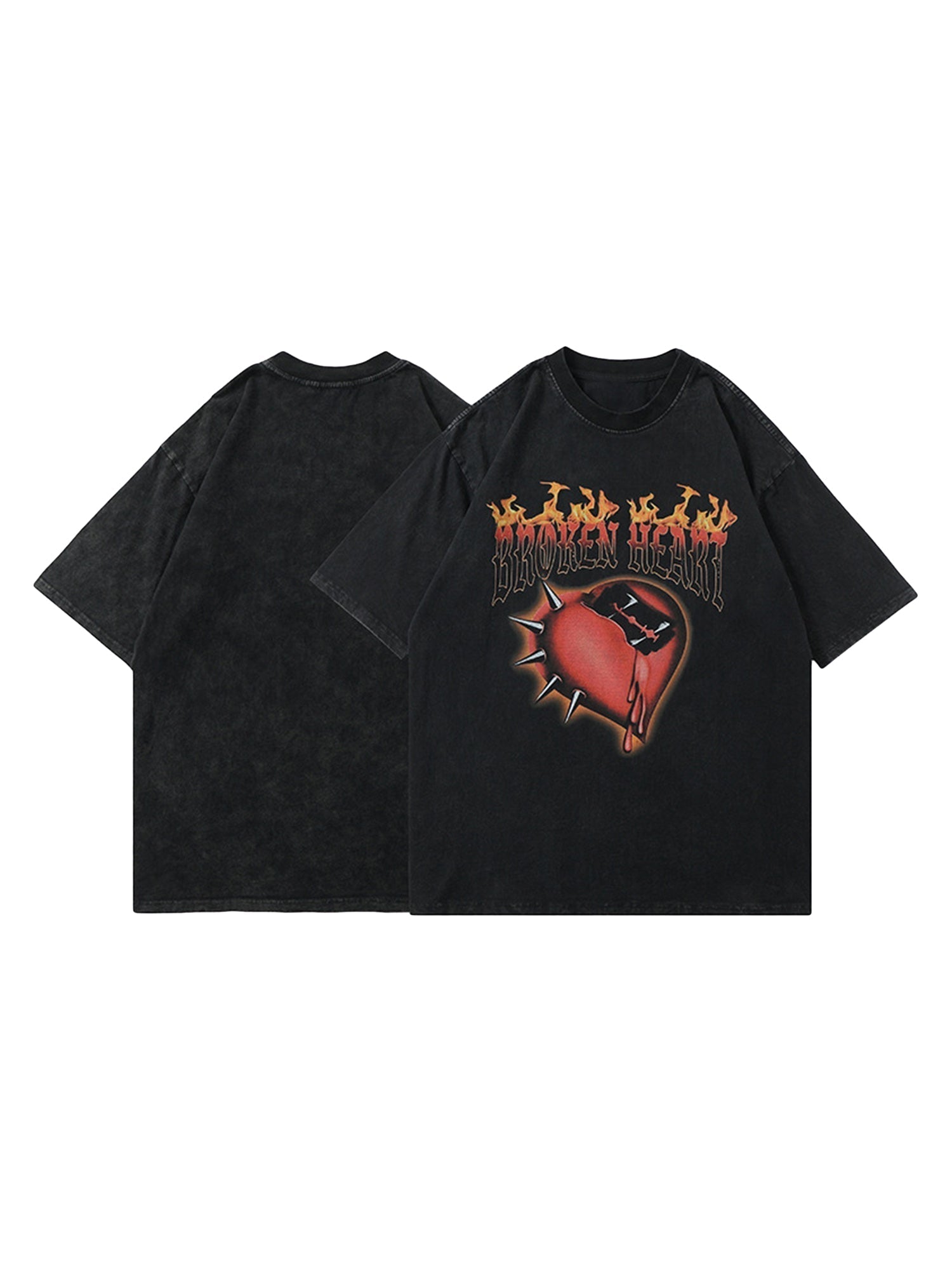 BLACK GRAPHIC T-SHIRT WITH HIGH STREET HEART-PRINT