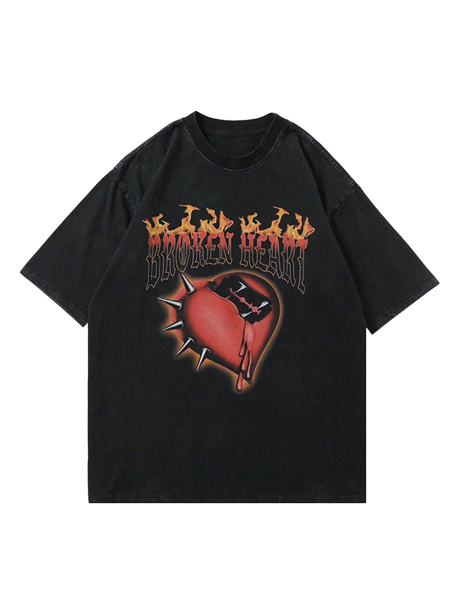BLACK GRAPHIC T-SHIRT WITH HIGH STREET HEART-PRINT