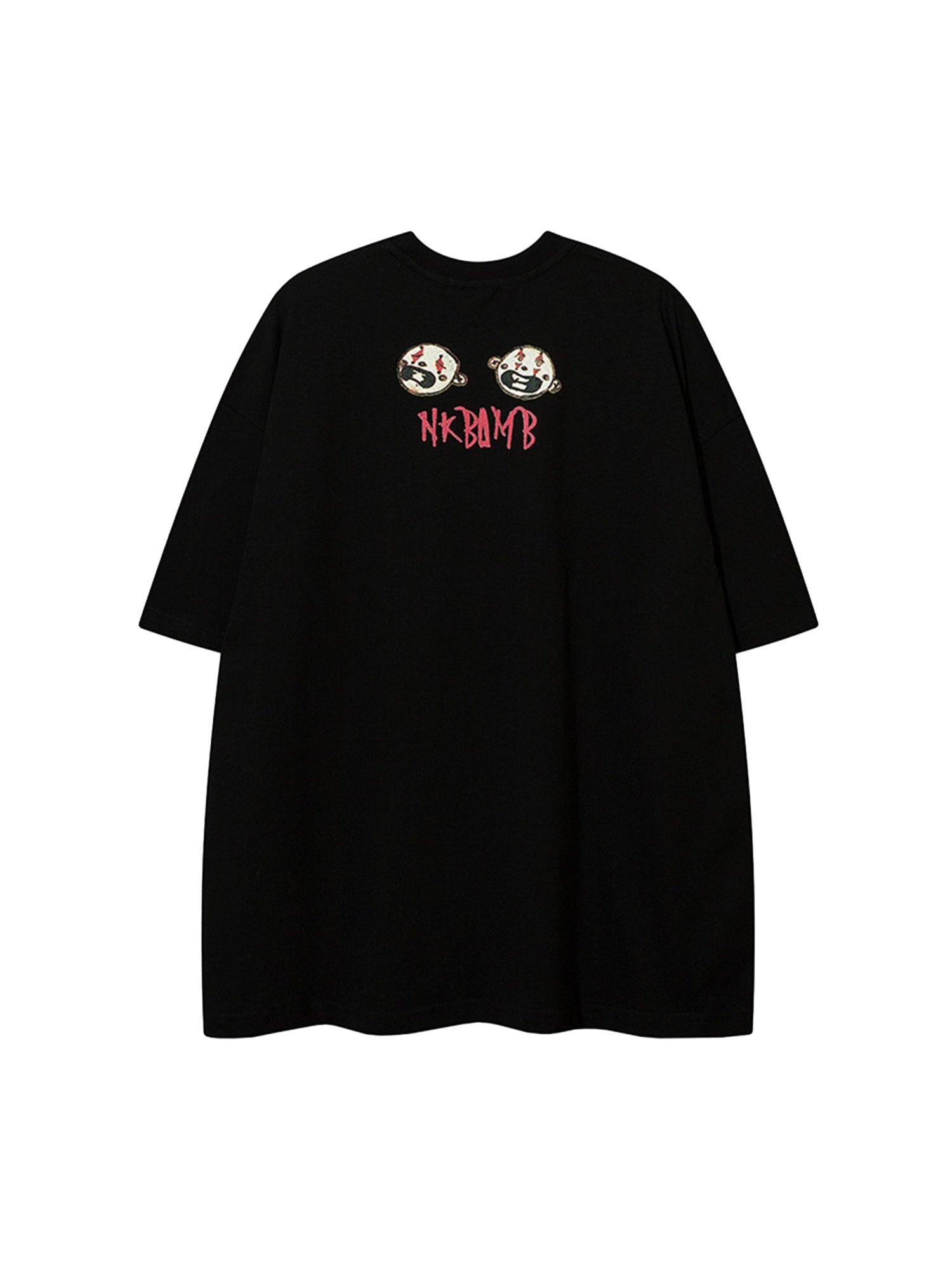 BLACK GRAPHIC T-SHIRT WITH SHORT SLEEVE AND ROUND COLLAR, TRENDY VINTAGE STYLE