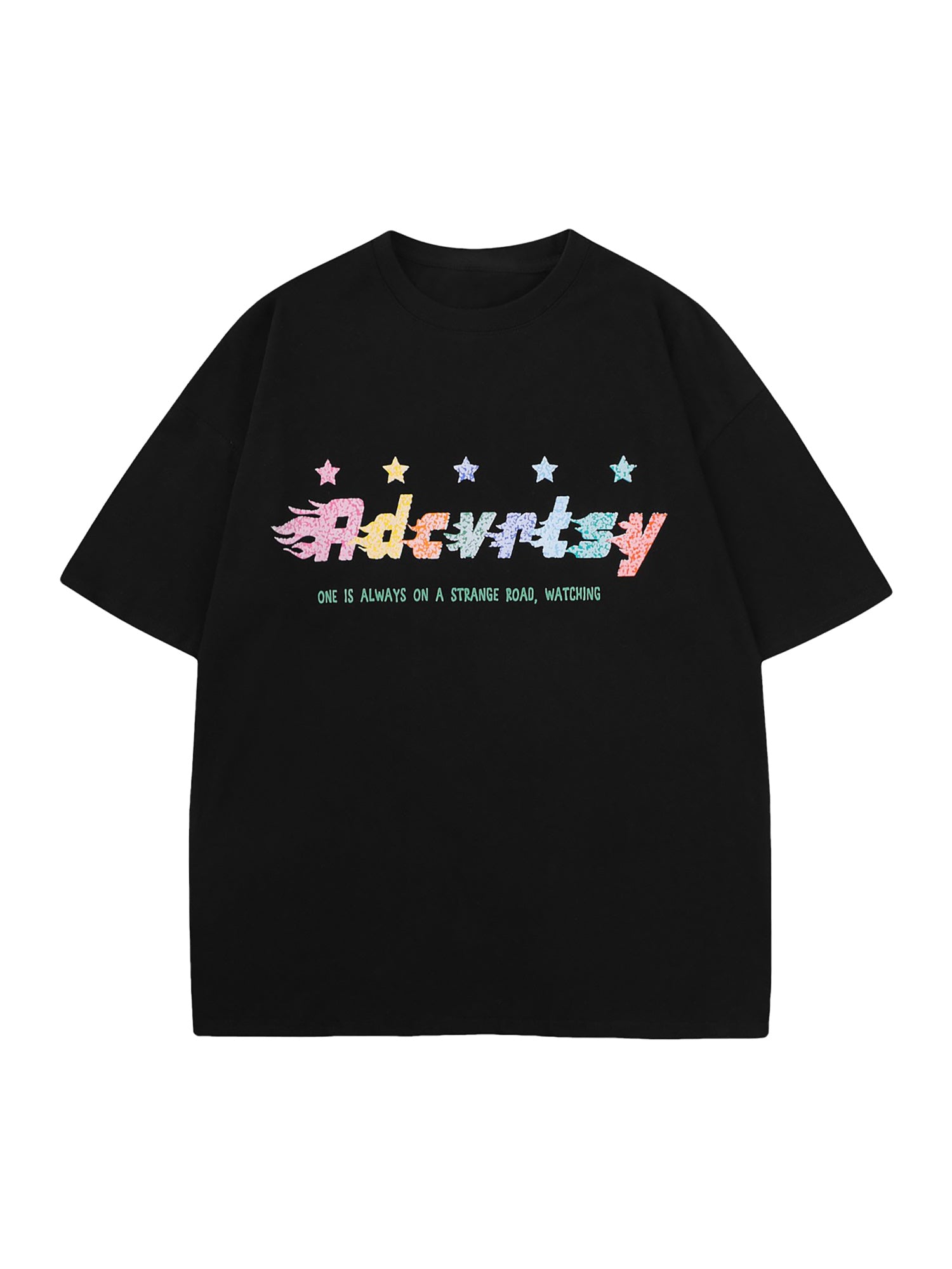 BLACK GRAPHIC T-SHIRT WITH STARS PRINTED DESIGN