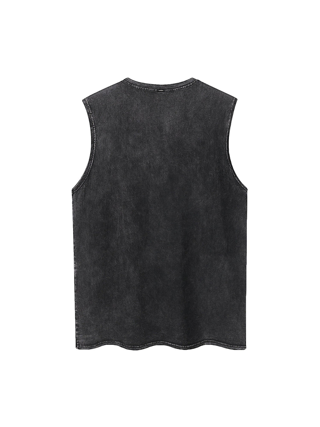 BLACK GRAPHIC TANK TOP WITH PRINTED ROUND NECK DESIGN