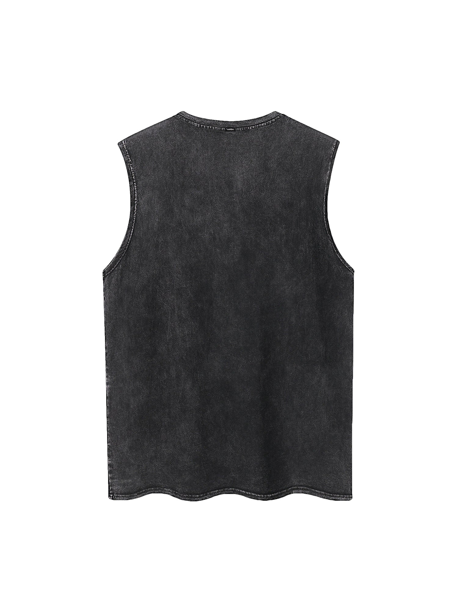 BLACK GRAPHIC TANK TOP WITH PRINTED ROUND NECK DESIGN