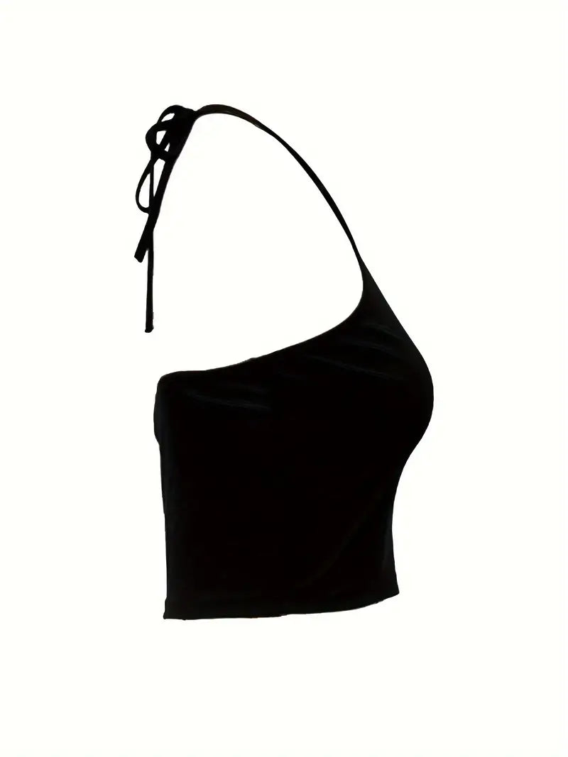 BLACK HALTER CROP TOP IN CHIC HALTER STYLE