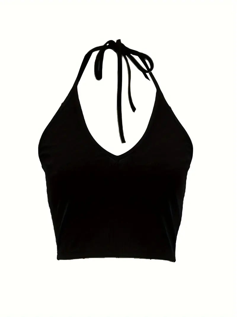 BLACK HALTER CROP TOP IN CHIC HALTER STYLE