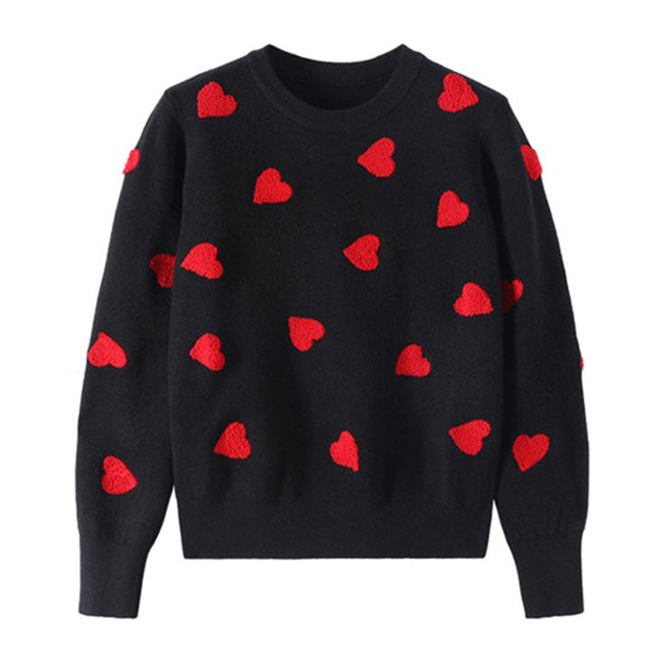 BLACK HEART PATTERN SWEATER FOR WOMEN