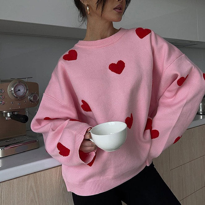 BLACK HEART PATTERN SWEATER FOR WOMEN