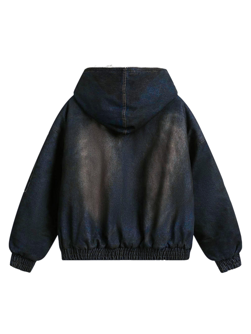 BLACK HOODED BOMBER JACKET WITH FAUX FUR LINING LONG SLEEVE COTTON