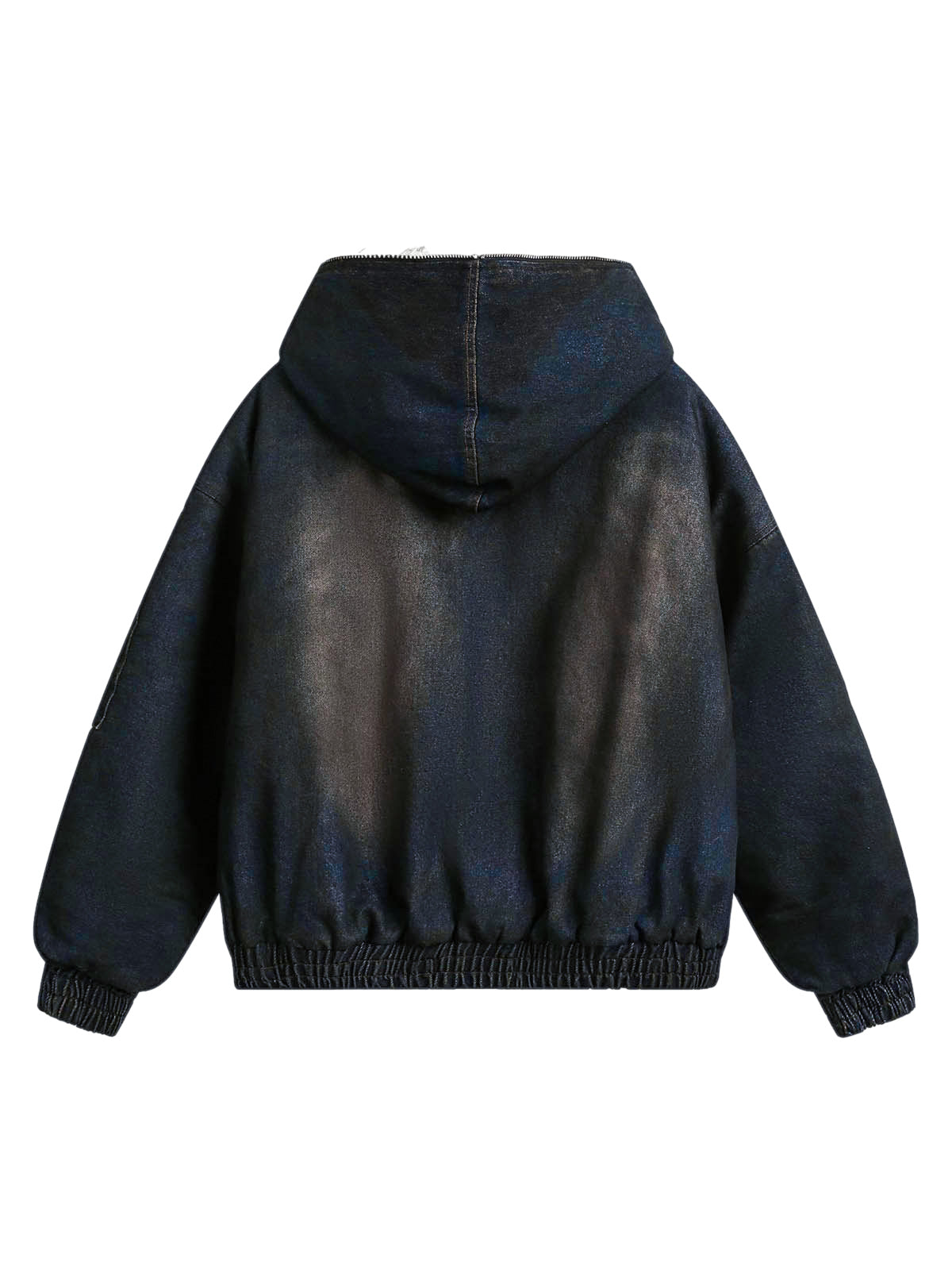 BLACK HOODED BOMBER JACKET WITH FAUX FUR LINING LONG SLEEVE COTTON