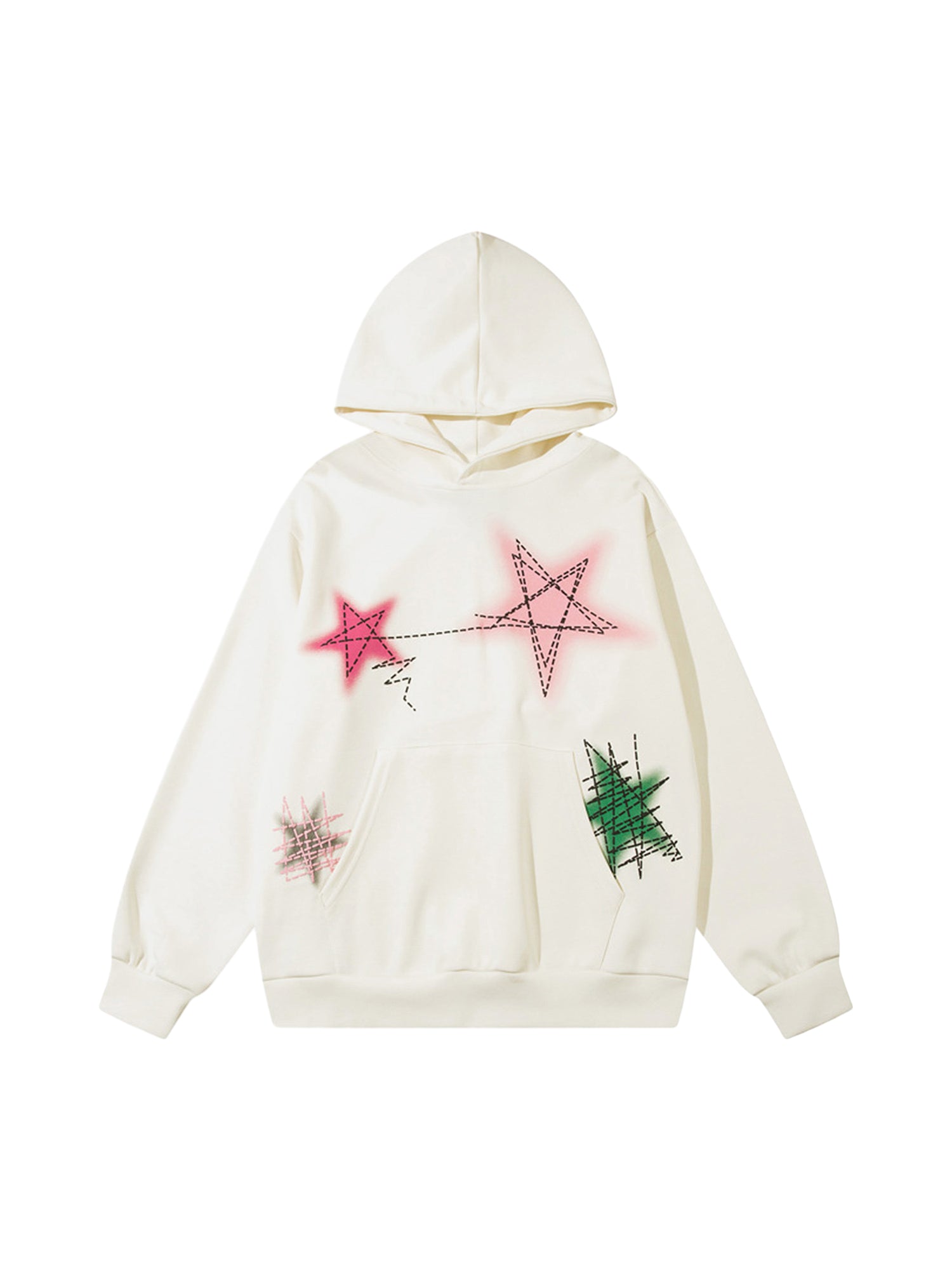 BLACK HOODIE WITH STAR PATCHES TRENDY COTTON BLEND HOODED