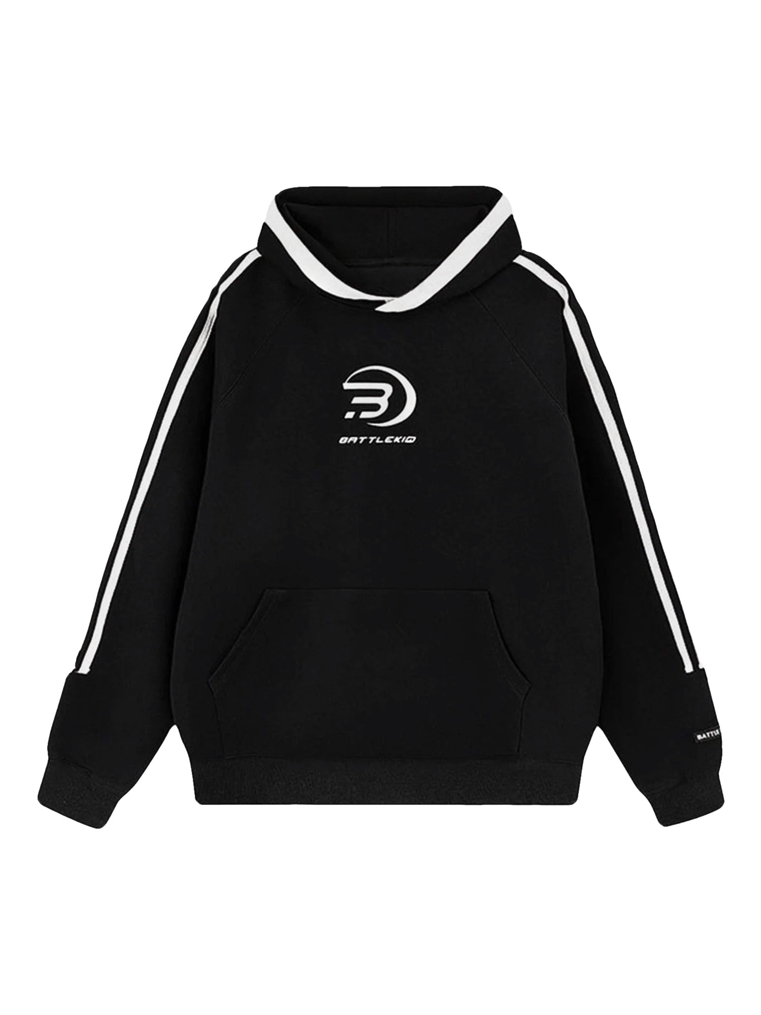 BLACK HOODIE WITH WHITE STRIPES LONG SLEEVE PULLOVER FOR DAILY WEAR