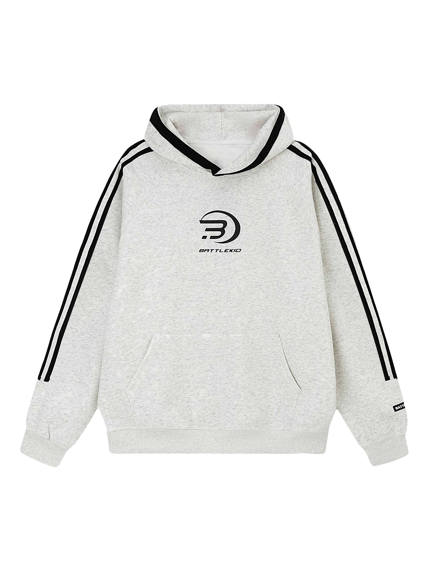 BLACK HOODIE WITH WHITE STRIPES LONG SLEEVE PULLOVER FOR DAILY WEAR