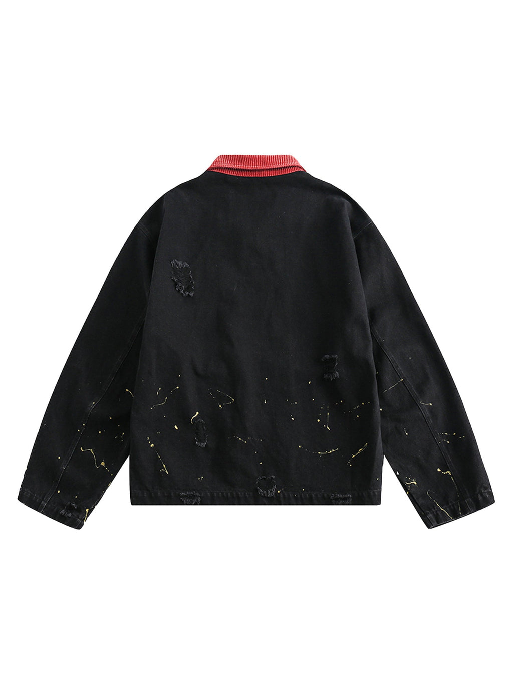BLACK JACKET WITH RED COLLAR - RETRO PATCHWORK LETTER DENIM JACKET