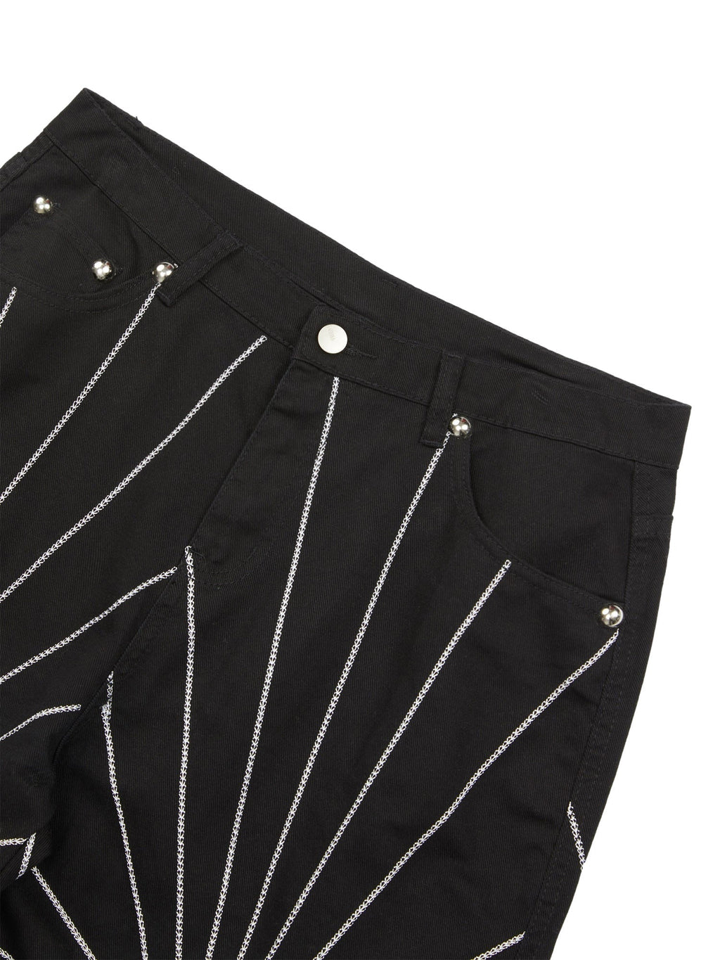 BLACK JEANS WITH WHITE STARBURST DESIGN - MID WAIST STRAIGHT LEG STYLE
