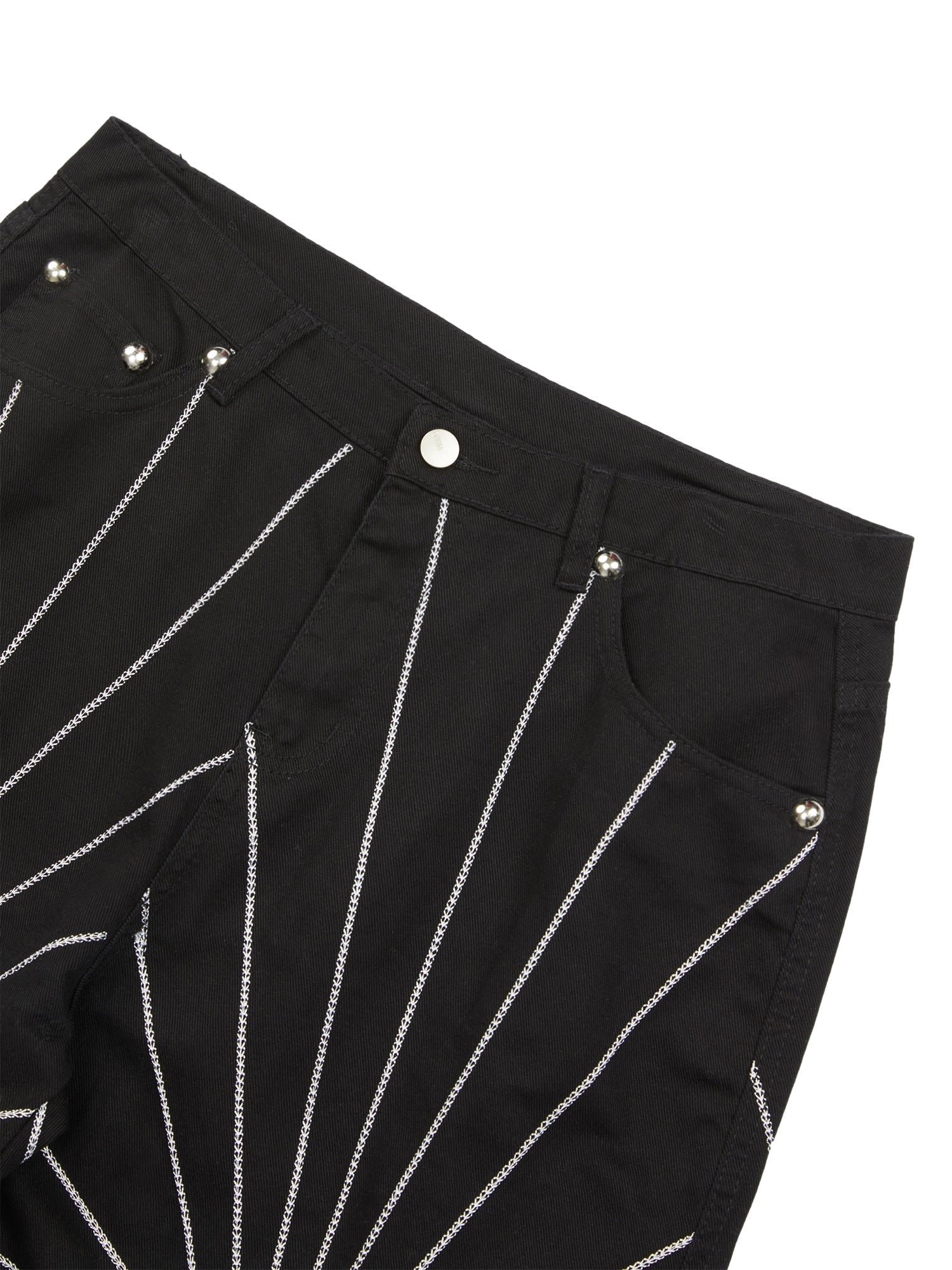 BLACK JEANS WITH WHITE STARBURST DESIGN - MID WAIST STRAIGHT LEG STYLE