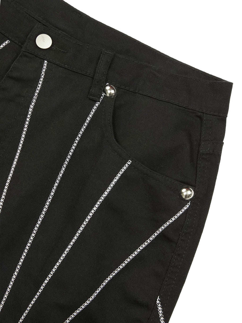 BLACK JEANS WITH WHITE STARBURST DESIGN - MID WAIST STRAIGHT LEG STYLE