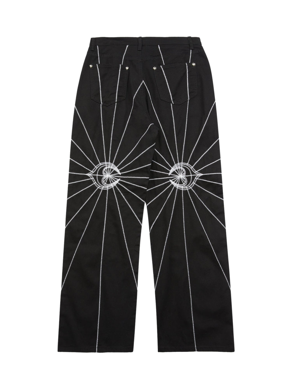 BLACK JEANS WITH WHITE STARBURST DESIGN - MID WAIST STRAIGHT LEG STYLE