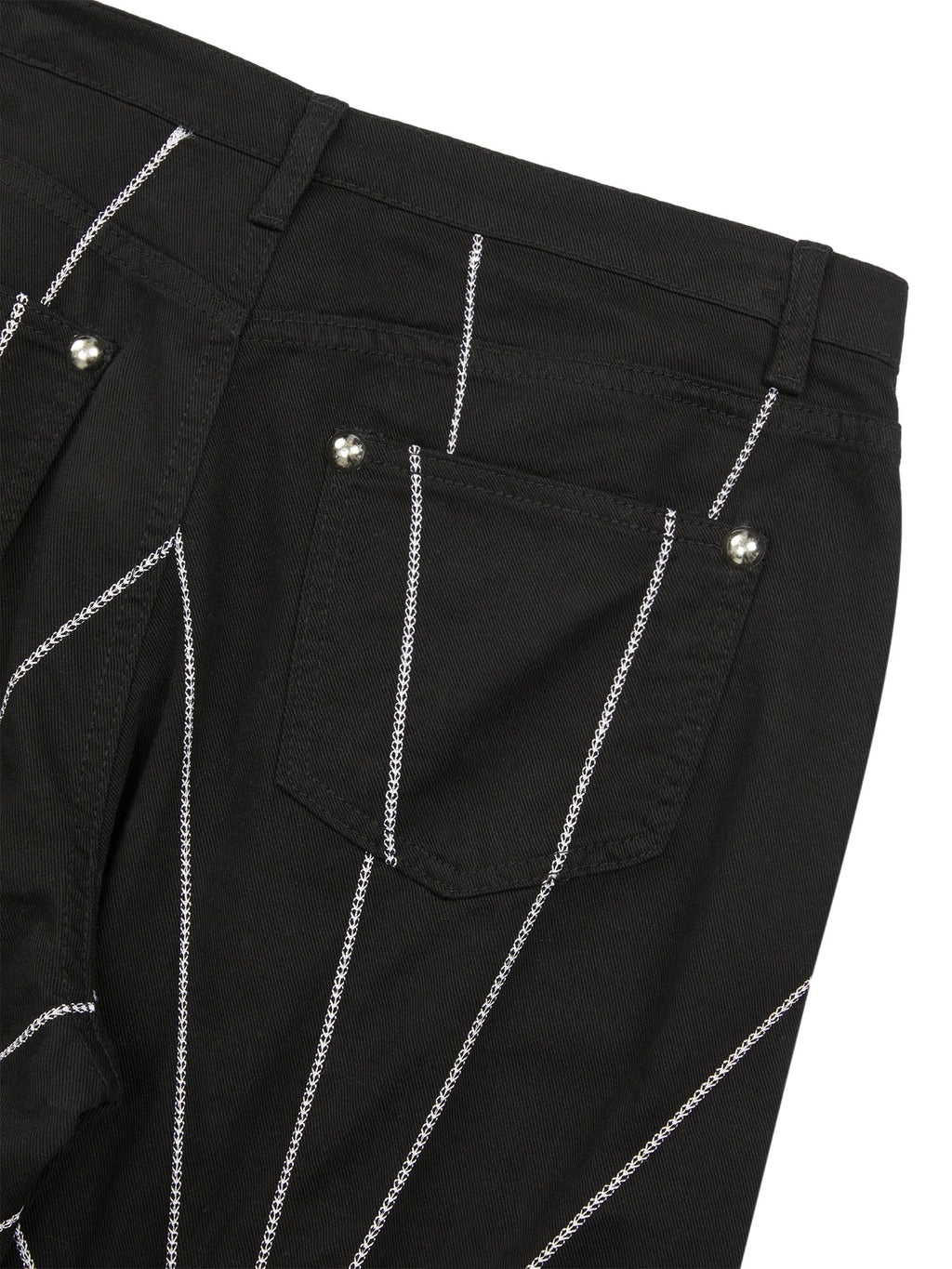BLACK JEANS WITH WHITE STARBURST DESIGN - MID WAIST STRAIGHT LEG STYLE
