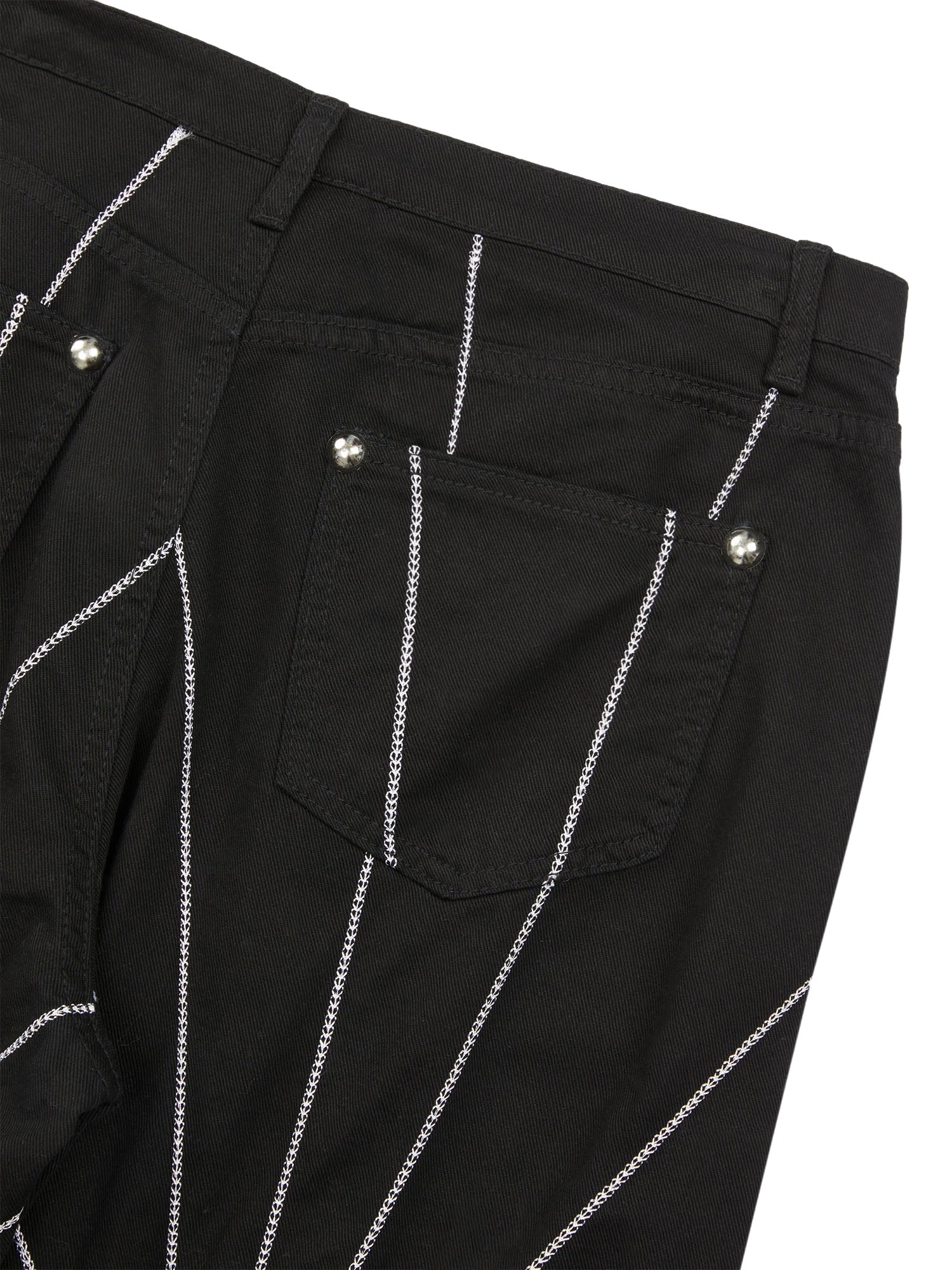 BLACK JEANS WITH WHITE STARBURST DESIGN - MID WAIST STRAIGHT LEG STYLE