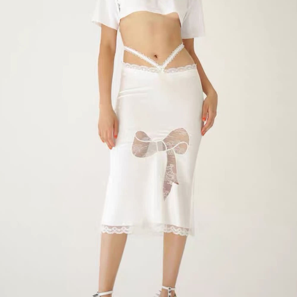 BLACK LACE BOW DRESS FOR WOMEN WITH MIDI SKIRT STYLE