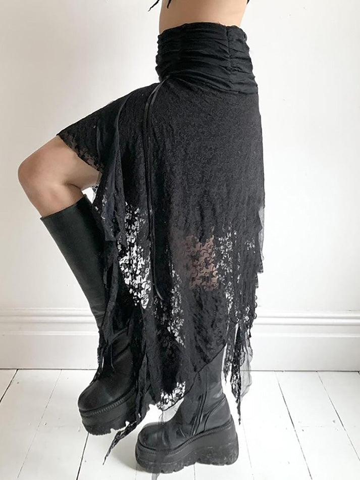BLACK LACE HANDKERCHIEF SKIRT CUTE VINTAGE SLIM FIT Y2K STYLE