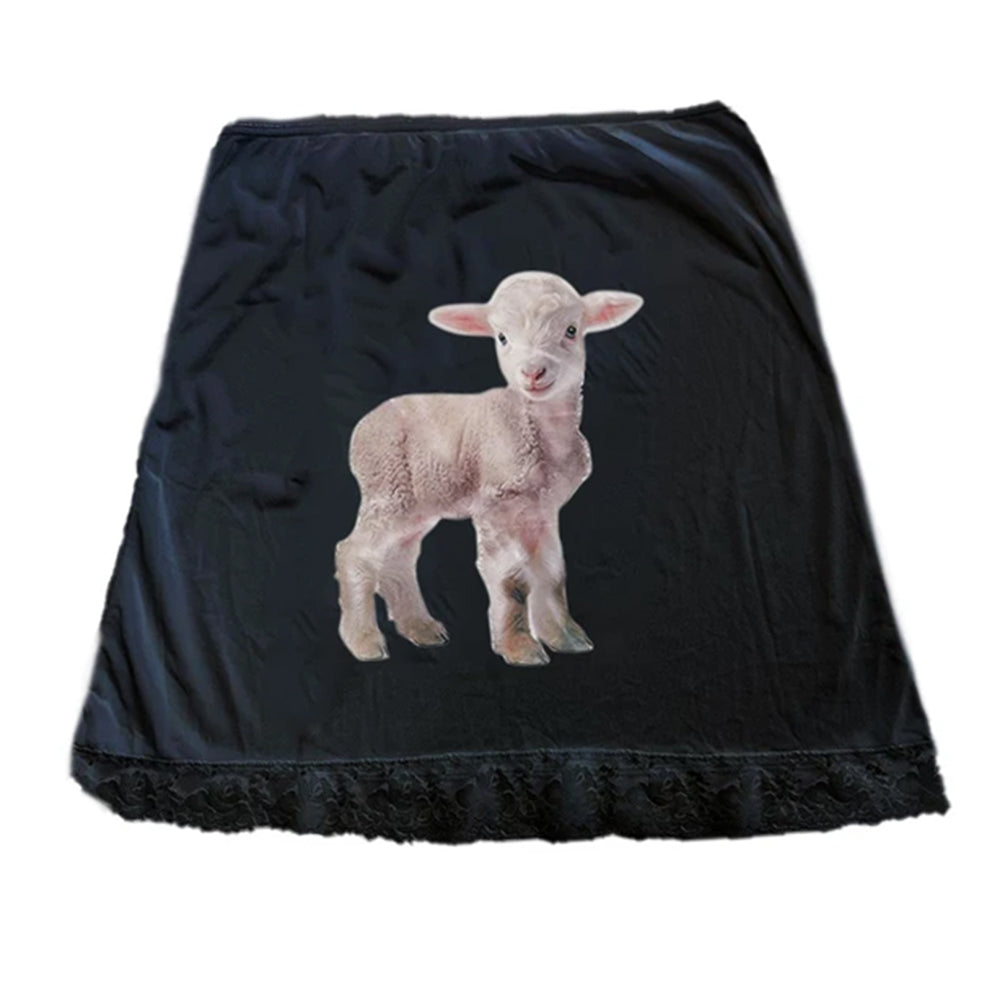 BLACK LAMB PRINT BLANKET Y2K LAMB PRINT LACE