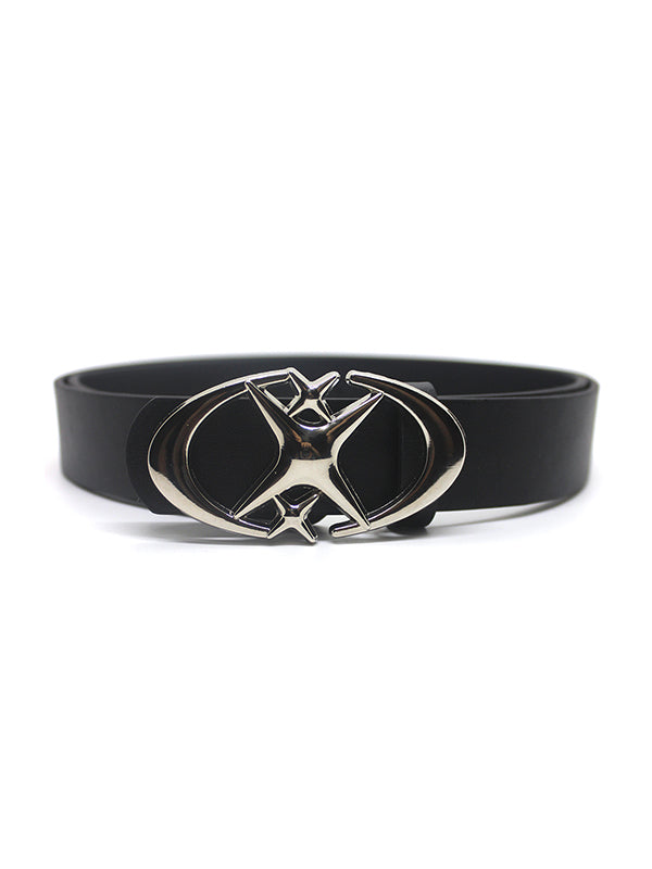 BLACK LEATHER BELT WITH SILVER BUCKLE Y2K BUCKLE BELT