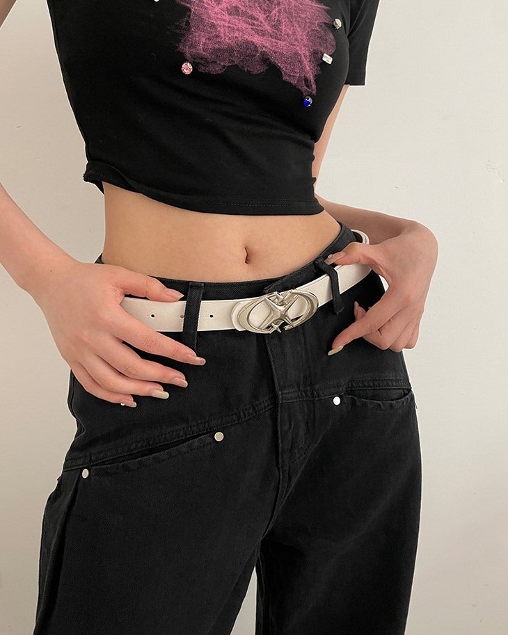 BLACK LEATHER BELT WITH SILVER STAR BUCKLE FOR SUPERNOVA STAR AESTHETIC