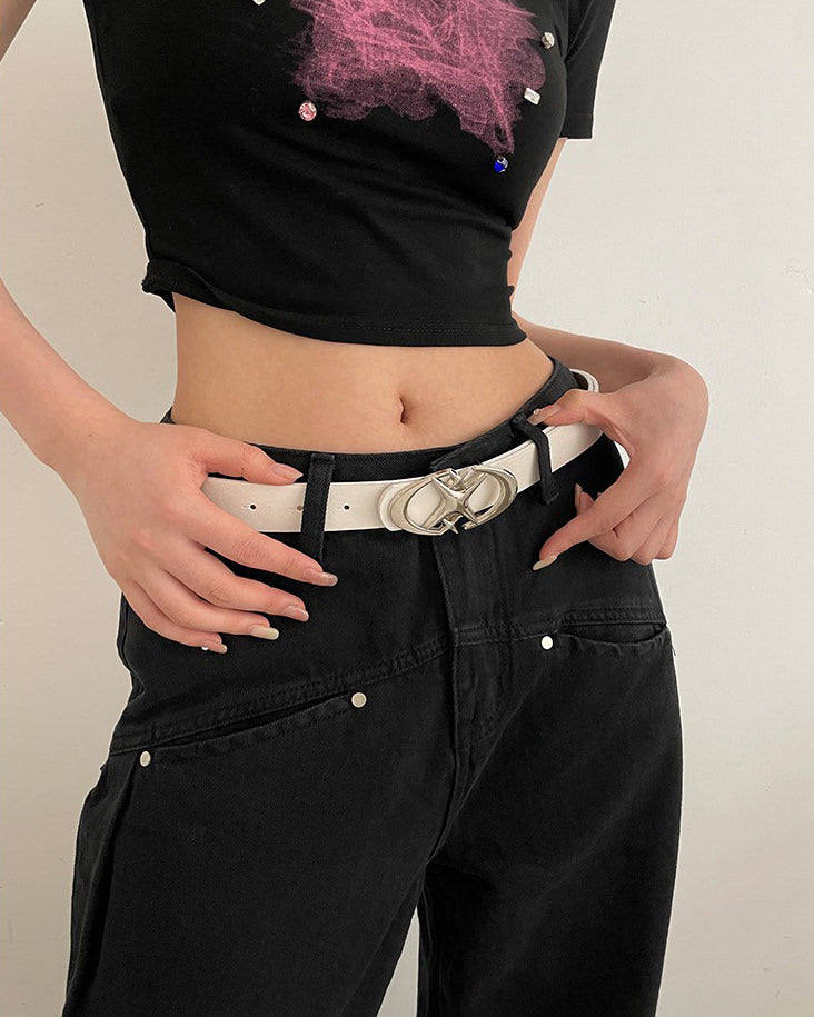 BLACK LEATHER BELT WITH SILVER STAR BUCKLE FOR SUPERNOVA STAR AESTHETIC