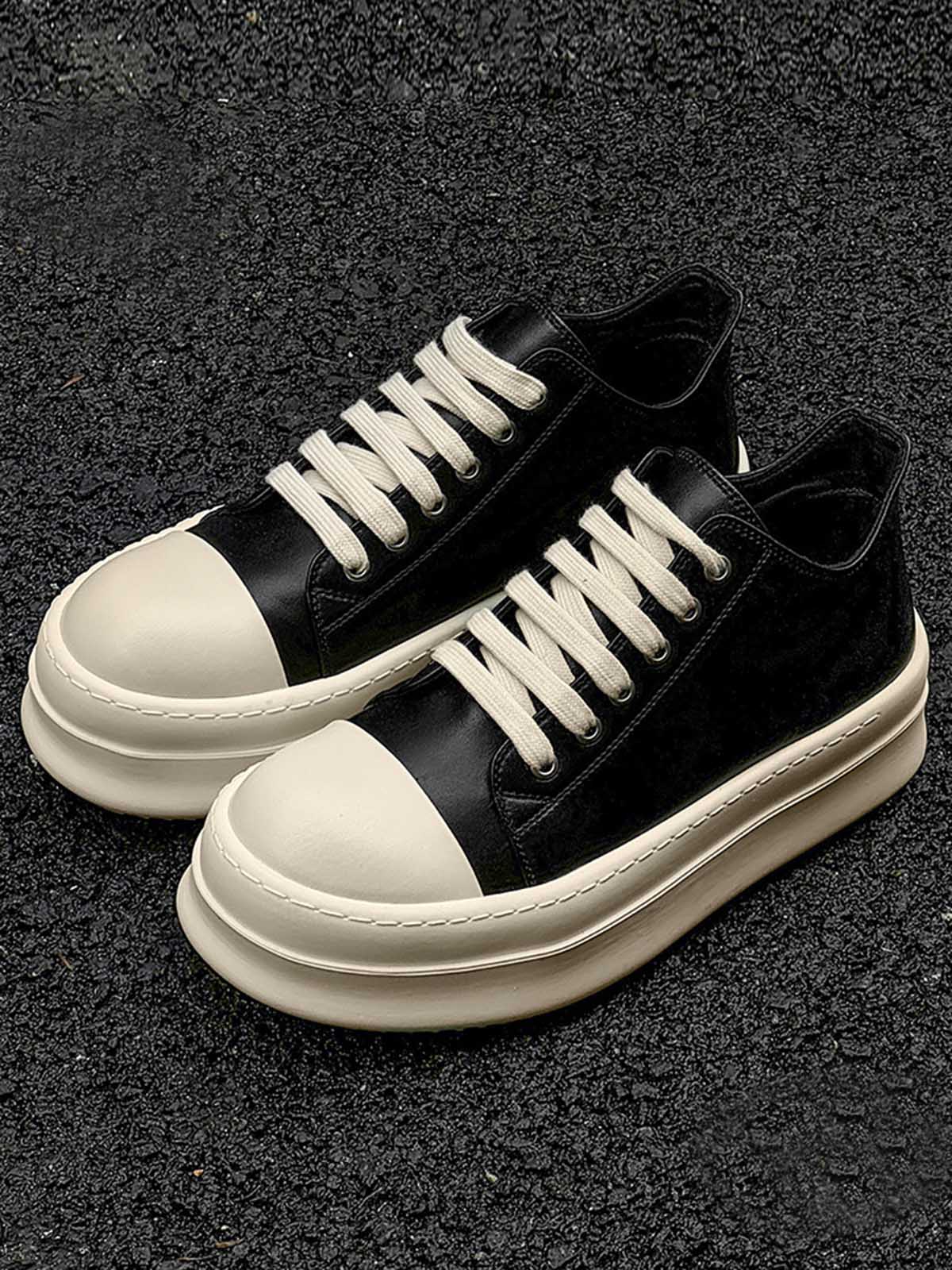 BLACK LEATHER PLATFORM SNEAKERS - QUALITY TRAINING SHOES