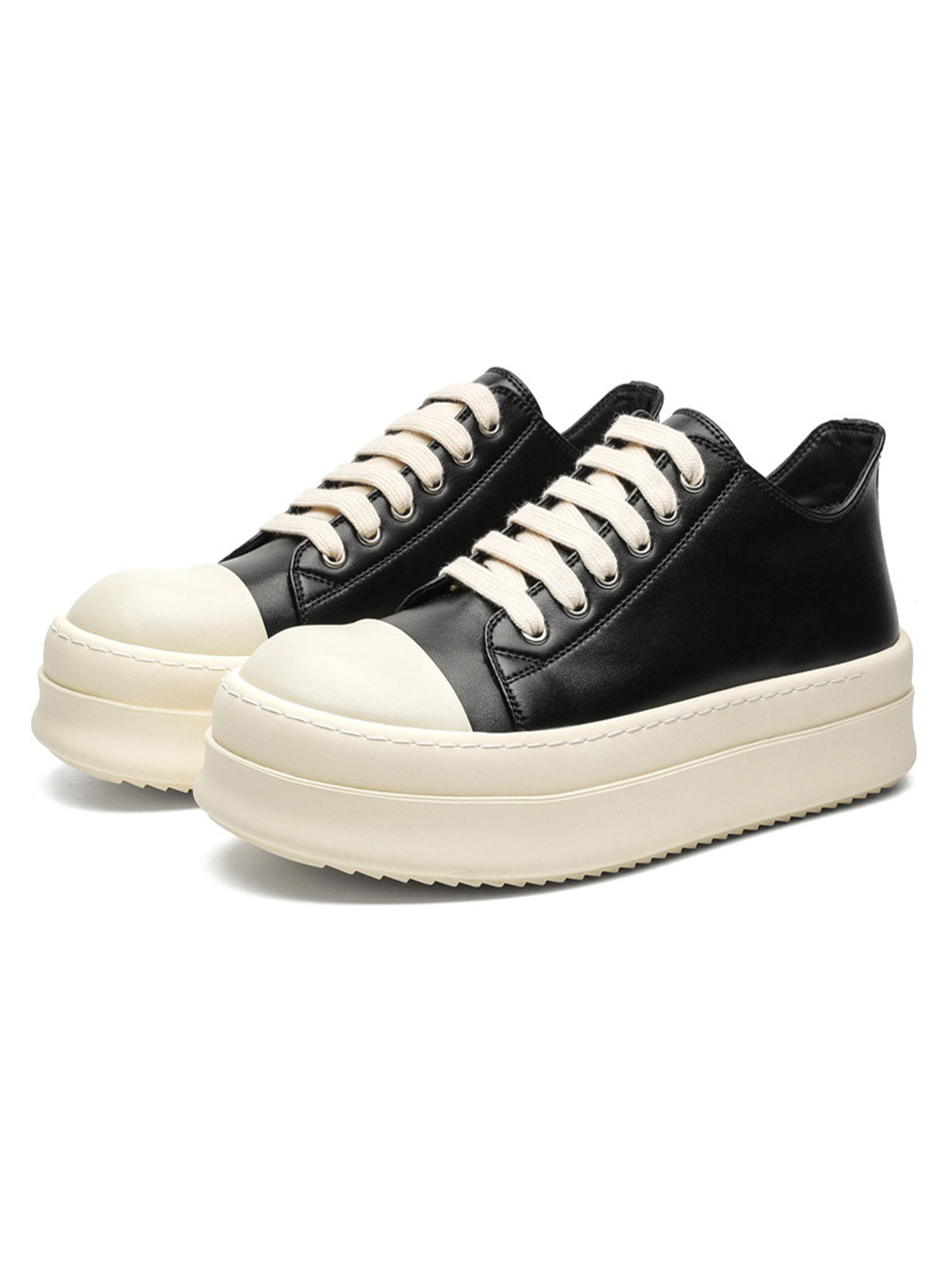 BLACK LEATHER PLATFORM SNEAKERS - QUALITY TRAINING SHOES