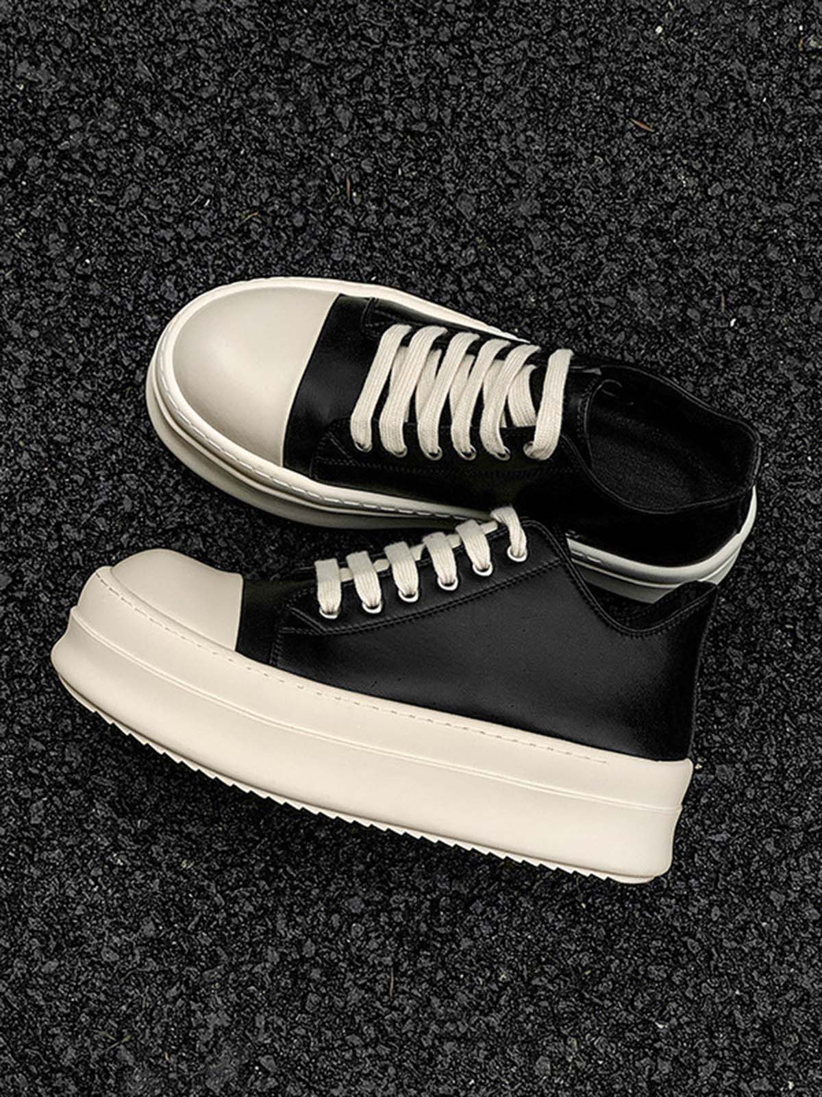 BLACK LEATHER PLATFORM SNEAKERS - QUALITY TRAINING SHOES