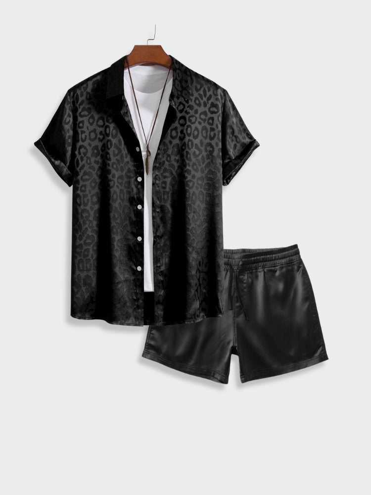 BLACK LEOPARD PRINT SHORT SET FOR EVERYDAY WEAR