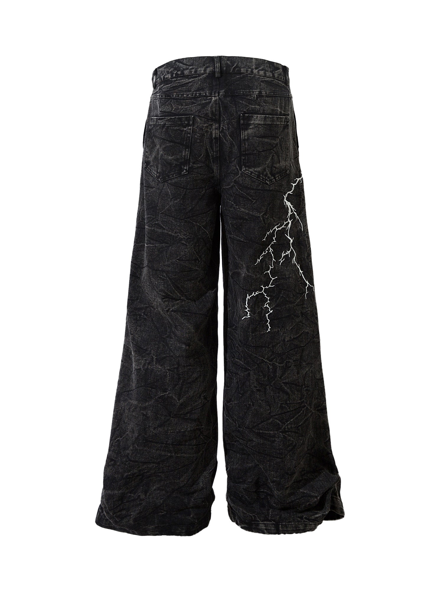 BLACK LIGHTNING BOLT LONG PANTS MID WAIST STRAIGHT LEG DESIGN