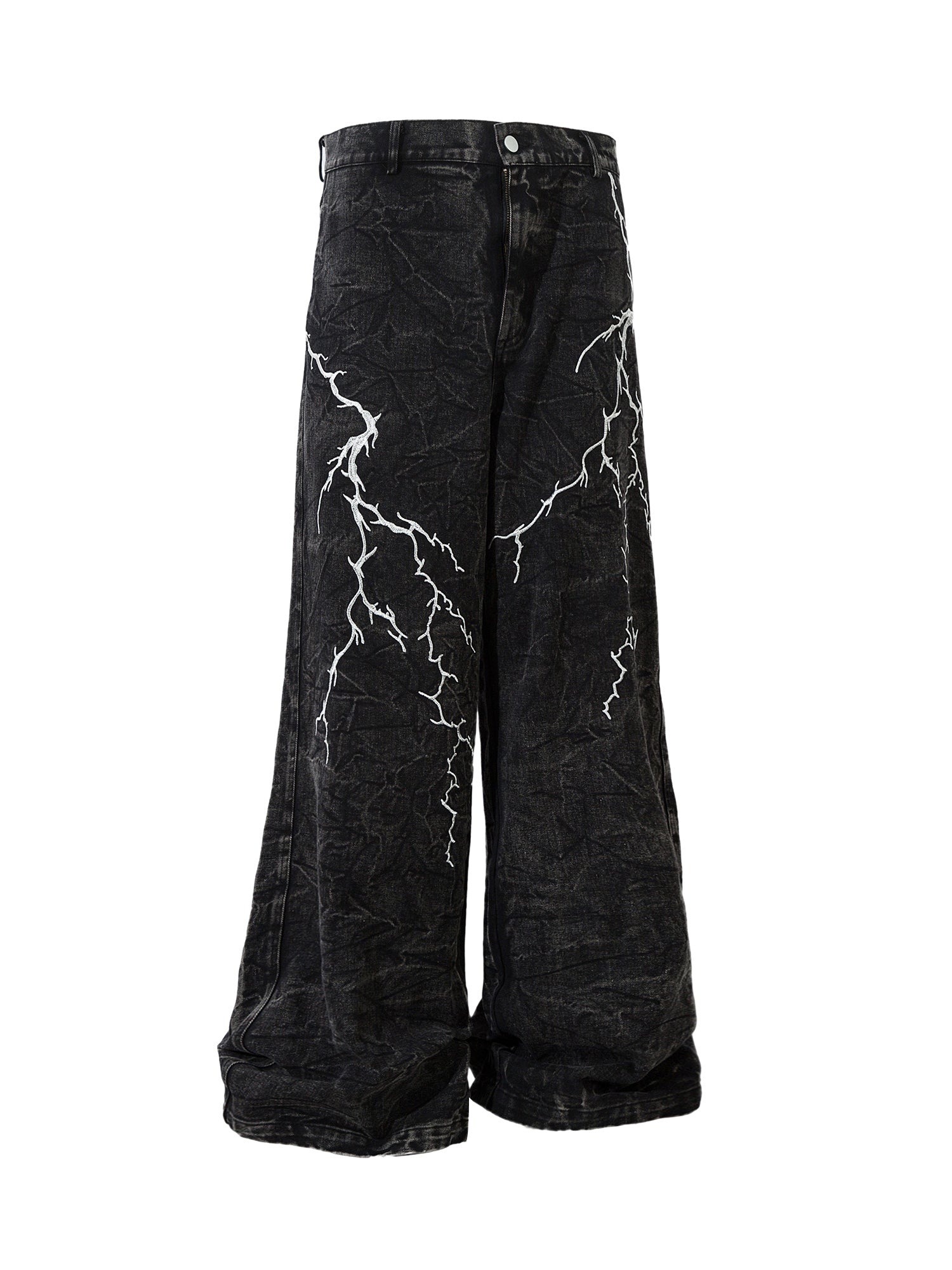 BLACK LIGHTNING BOLT LONG PANTS MID WAIST STRAIGHT LEG DESIGN